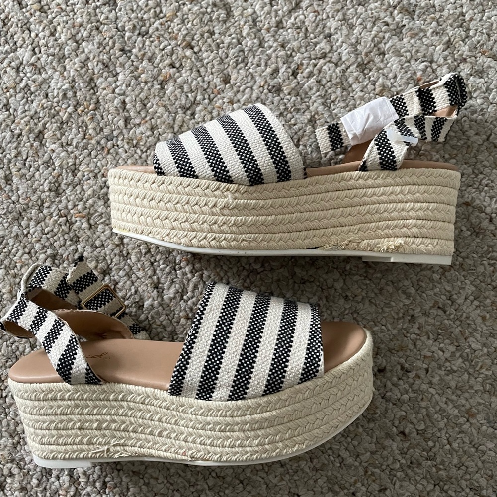 Sandals. Size 6.5. Striped grey and white. Never worn.